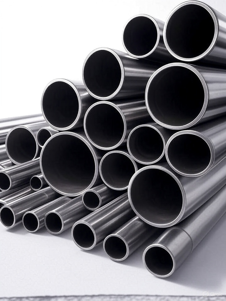 Professional steel tubes and pipes arranged in various sizes